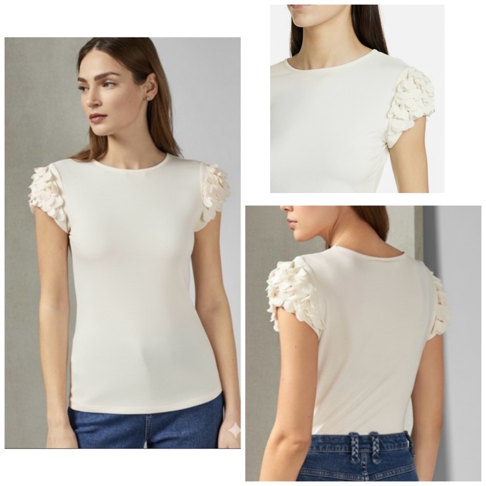 NWT- TED BAKER FLORAL APPLIQUE SLEEVE IVORY TEE